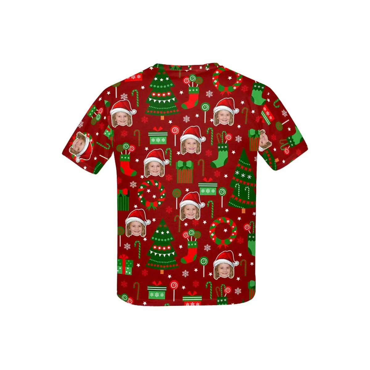 #6-15Y Custom Face Christmas Patterns Red Kid's All Over Print T-shirt
