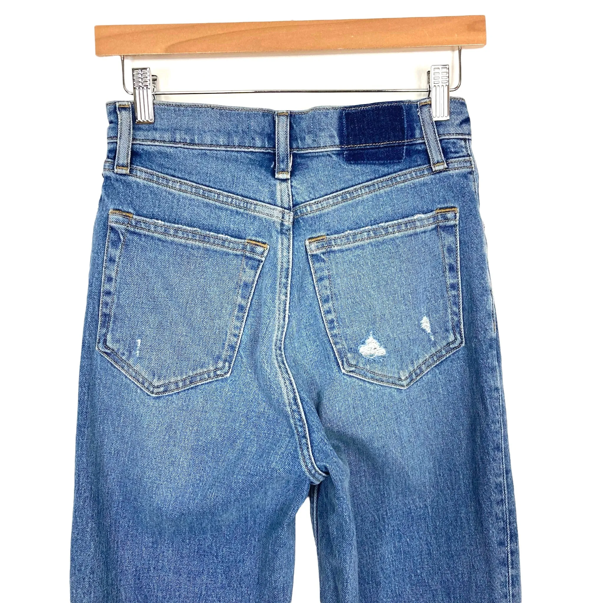 Abercrombie & Fitch Medium Wash Lightly Distressed Ultra High Rise Straight Leg Jeans- Size 25 (30” Inseam)