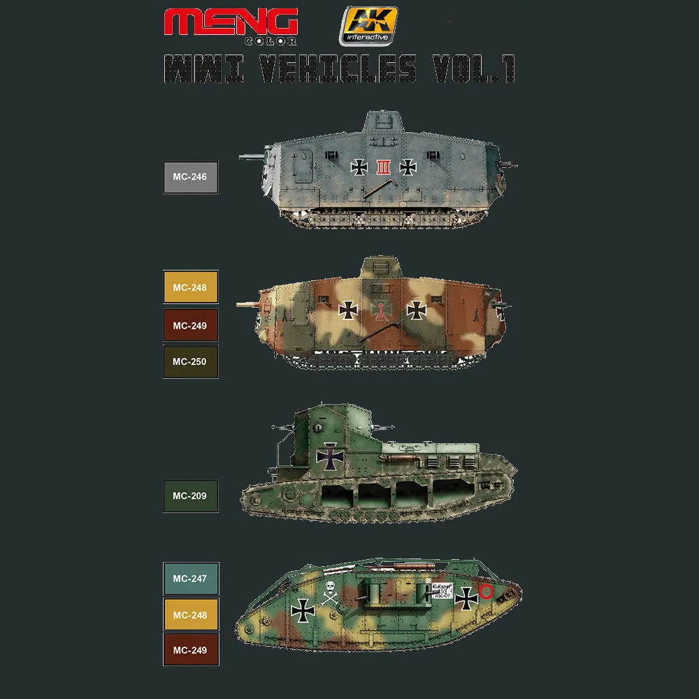AK Interactive WWI Vehicles Camouflage Colors Vol.1 Acrylic Paint Set (6 Colors) 17ml Bottles