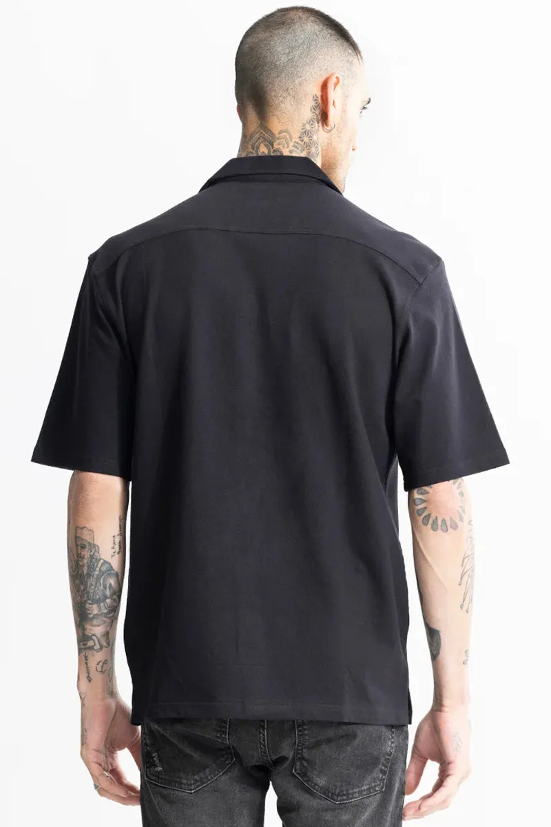 Basic Knitted Black Oversized Shirt