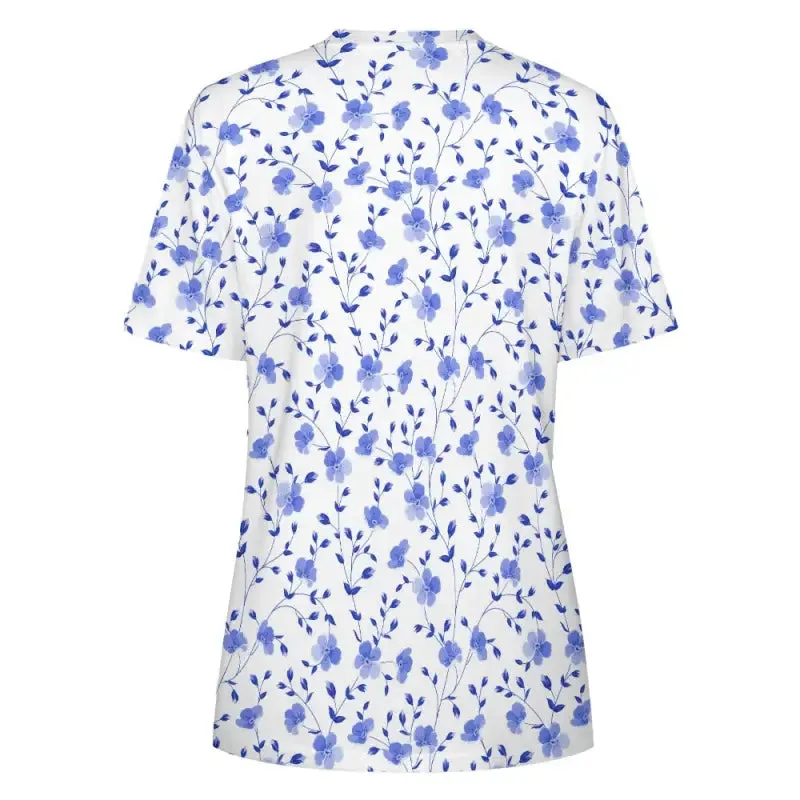 Blooming Gorgeous Women’s Blue Floral Short Sleeve Tee for Flower Power