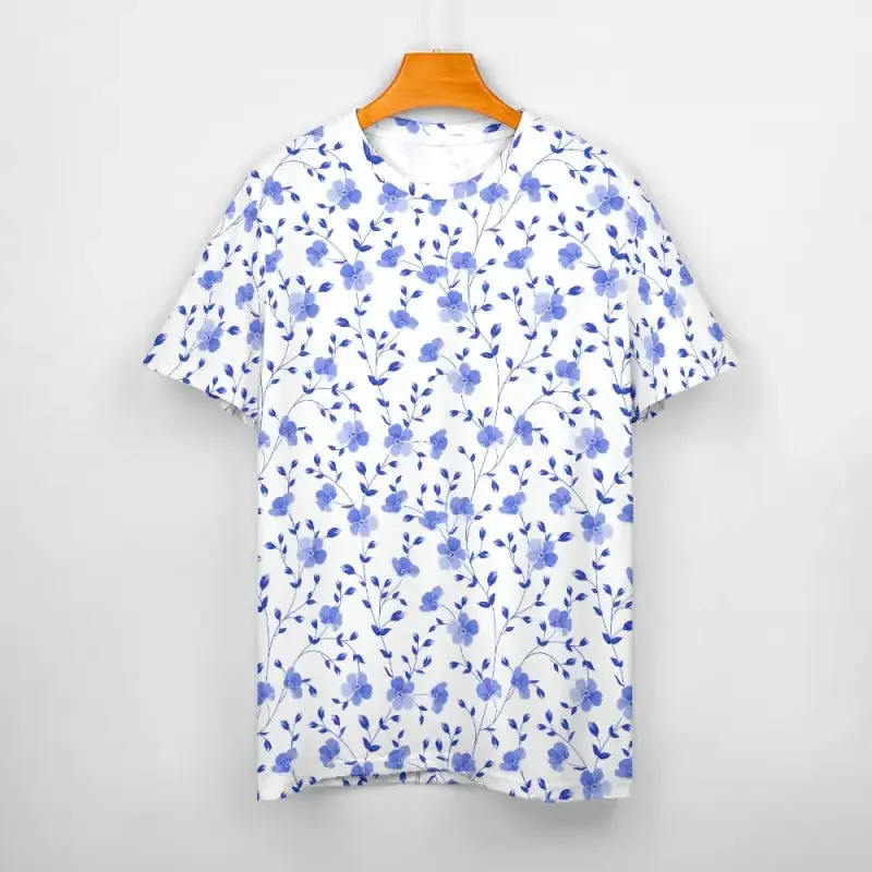 Blooming Gorgeous Women’s Blue Floral Short Sleeve Tee for Flower Power