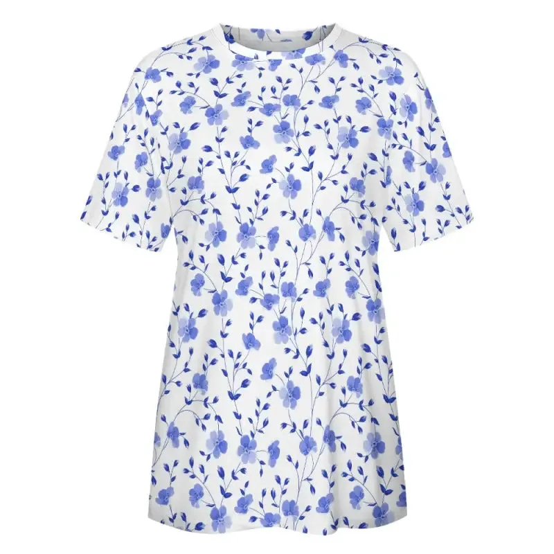 Blooming Gorgeous Women’s Blue Floral Short Sleeve Tee for Flower Power