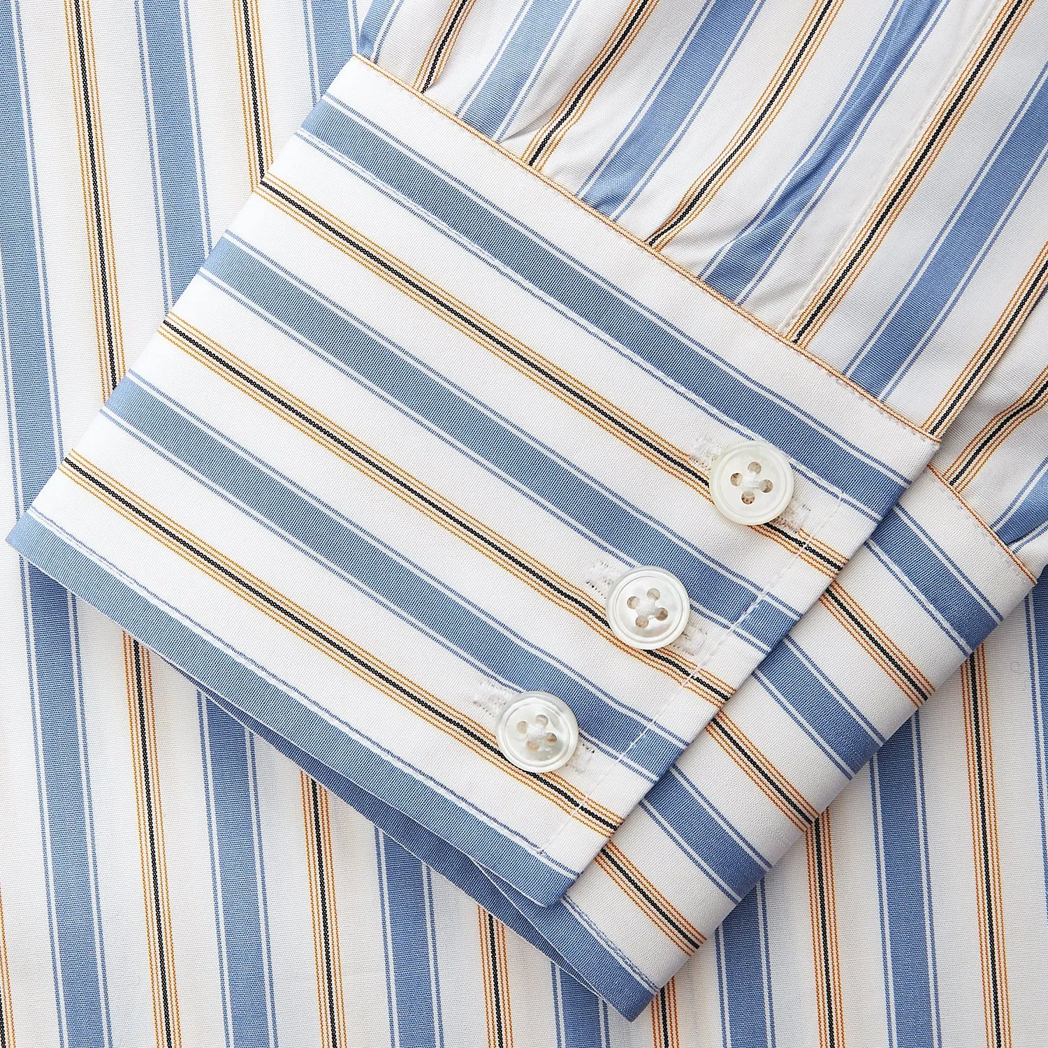 Blue Multi Stripe Regular Fit Shirt with T&A Collar and 3 Button Cuffs