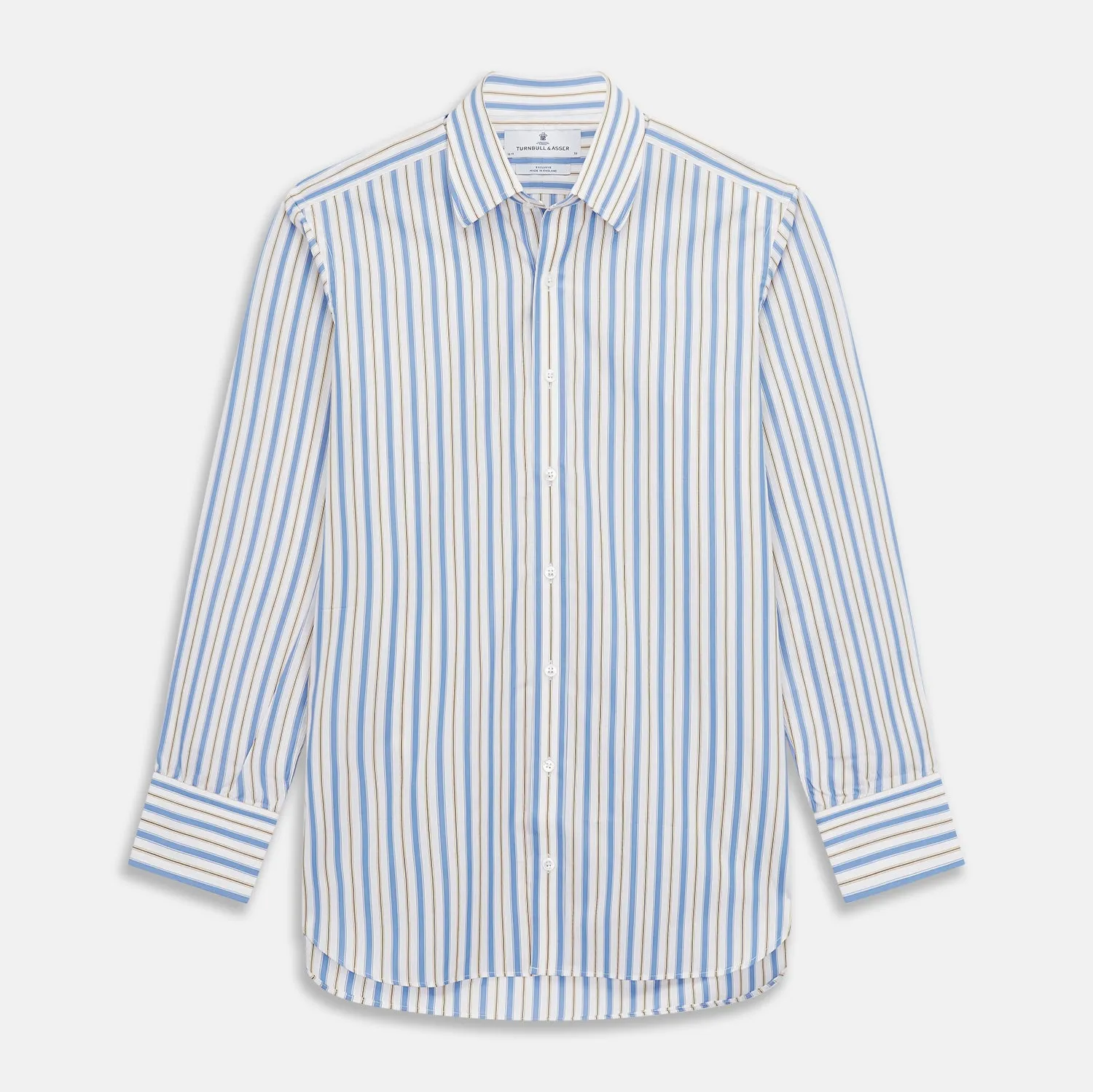Blue Multi Stripe Regular Fit Shirt with T&A Collar and 3 Button Cuffs