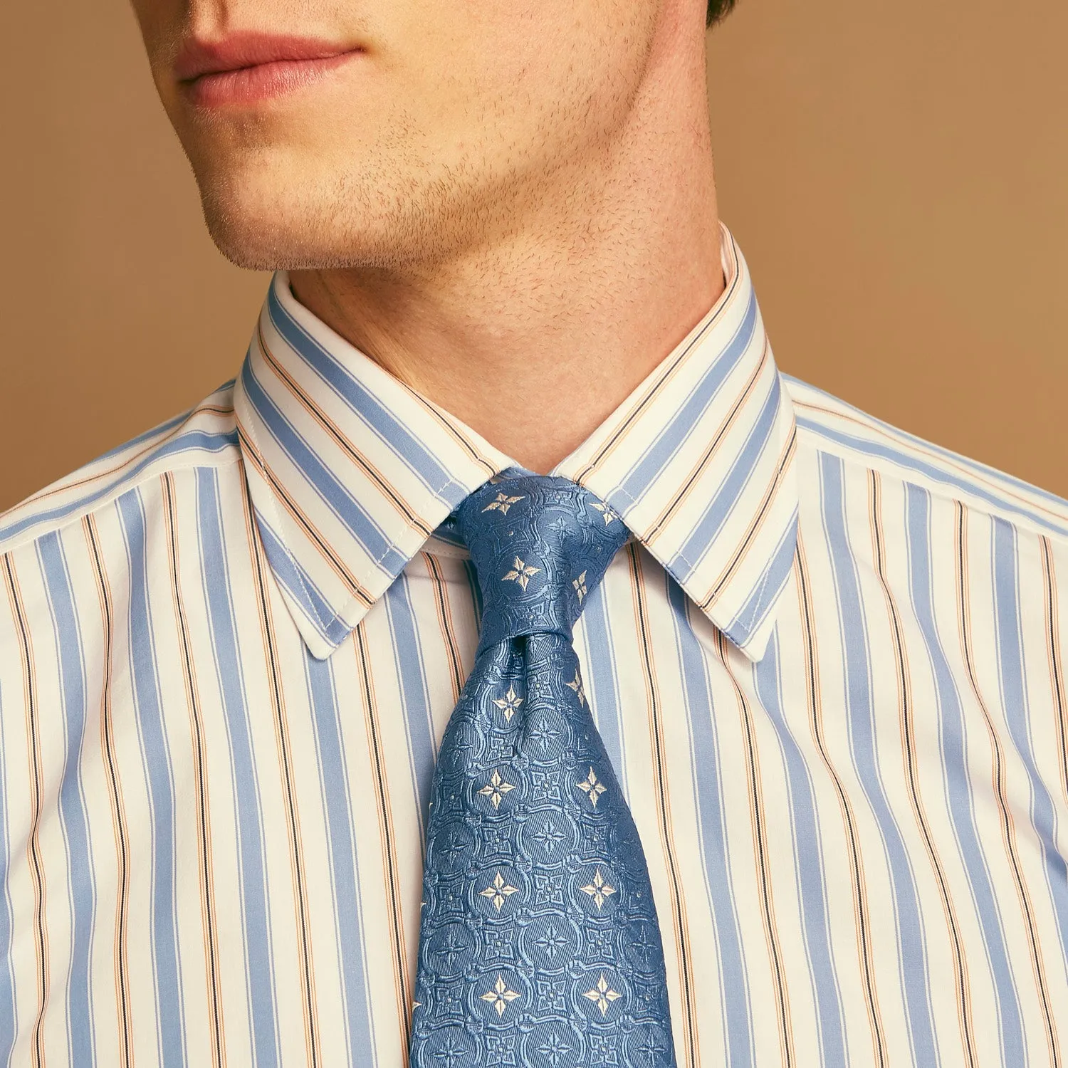 Blue Multi Stripe Regular Fit Shirt with T&A Collar and 3 Button Cuffs