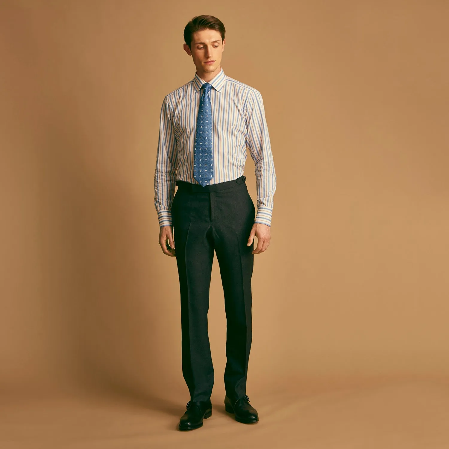 Blue Multi Stripe Regular Fit Shirt with T&A Collar and 3 Button Cuffs