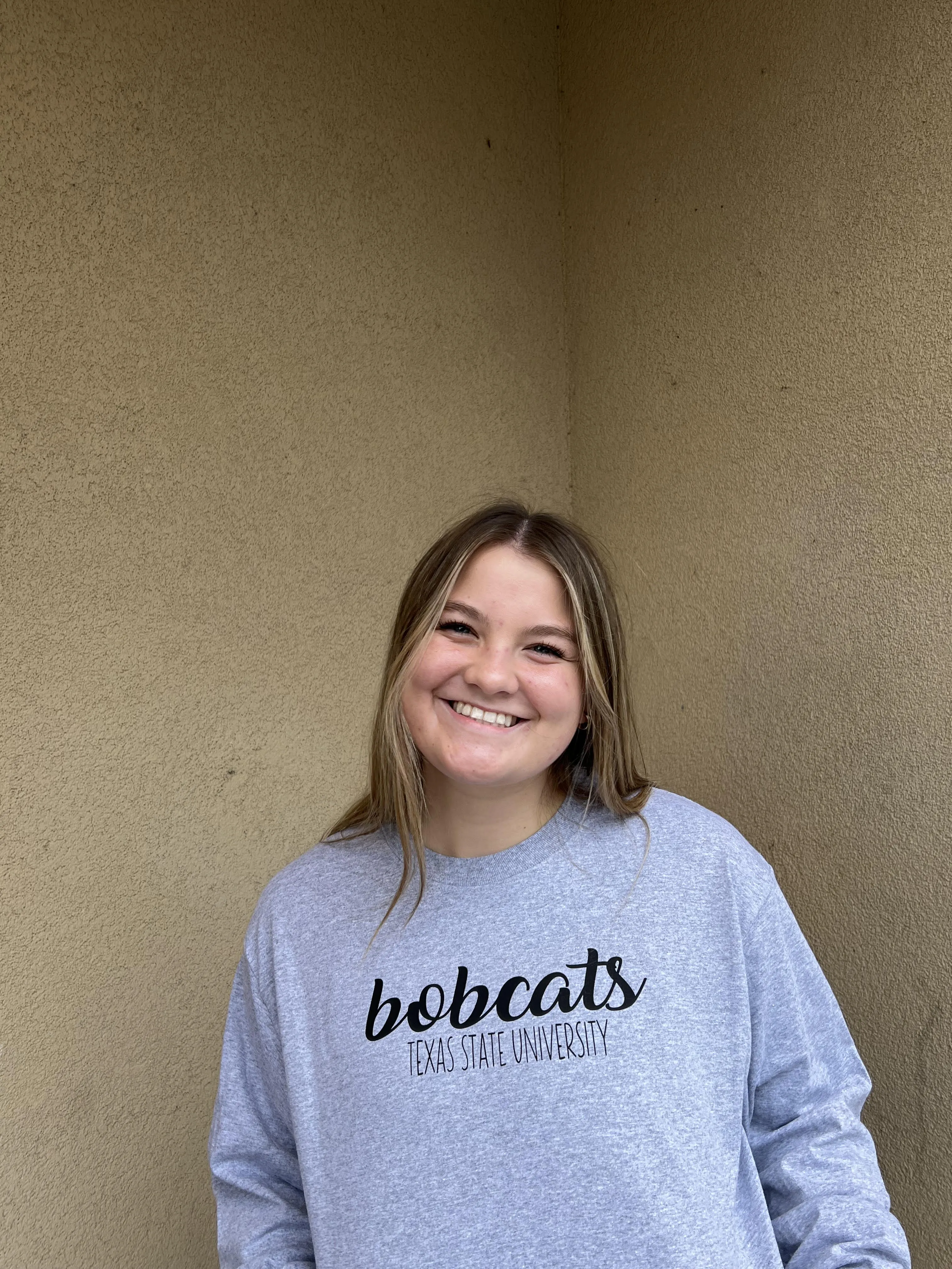 Bobcats With Texas State University Grey Long Sleeved T-Shirt with Black Vinyl Lettering