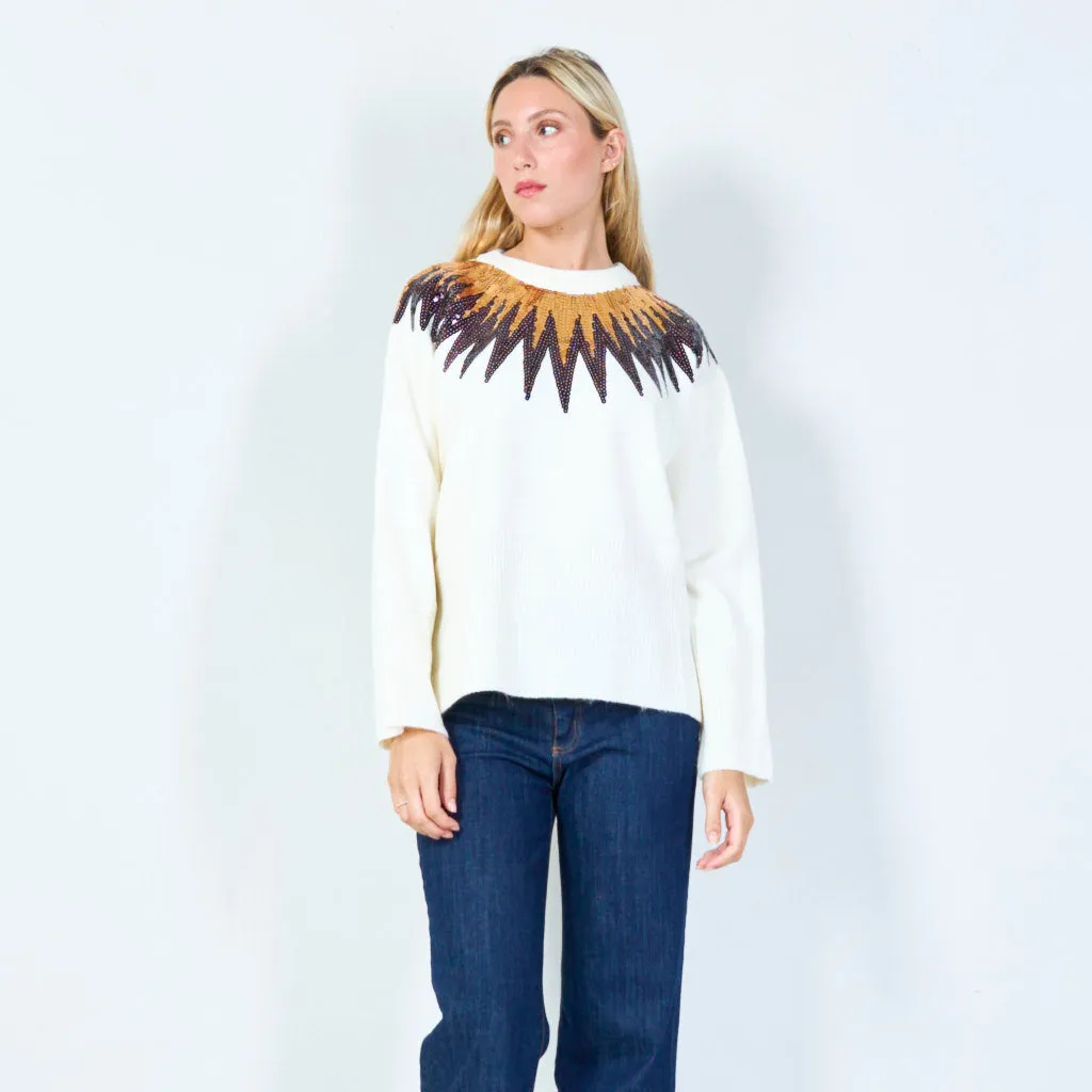 Bold sequin-embellished knit sweater wholesale