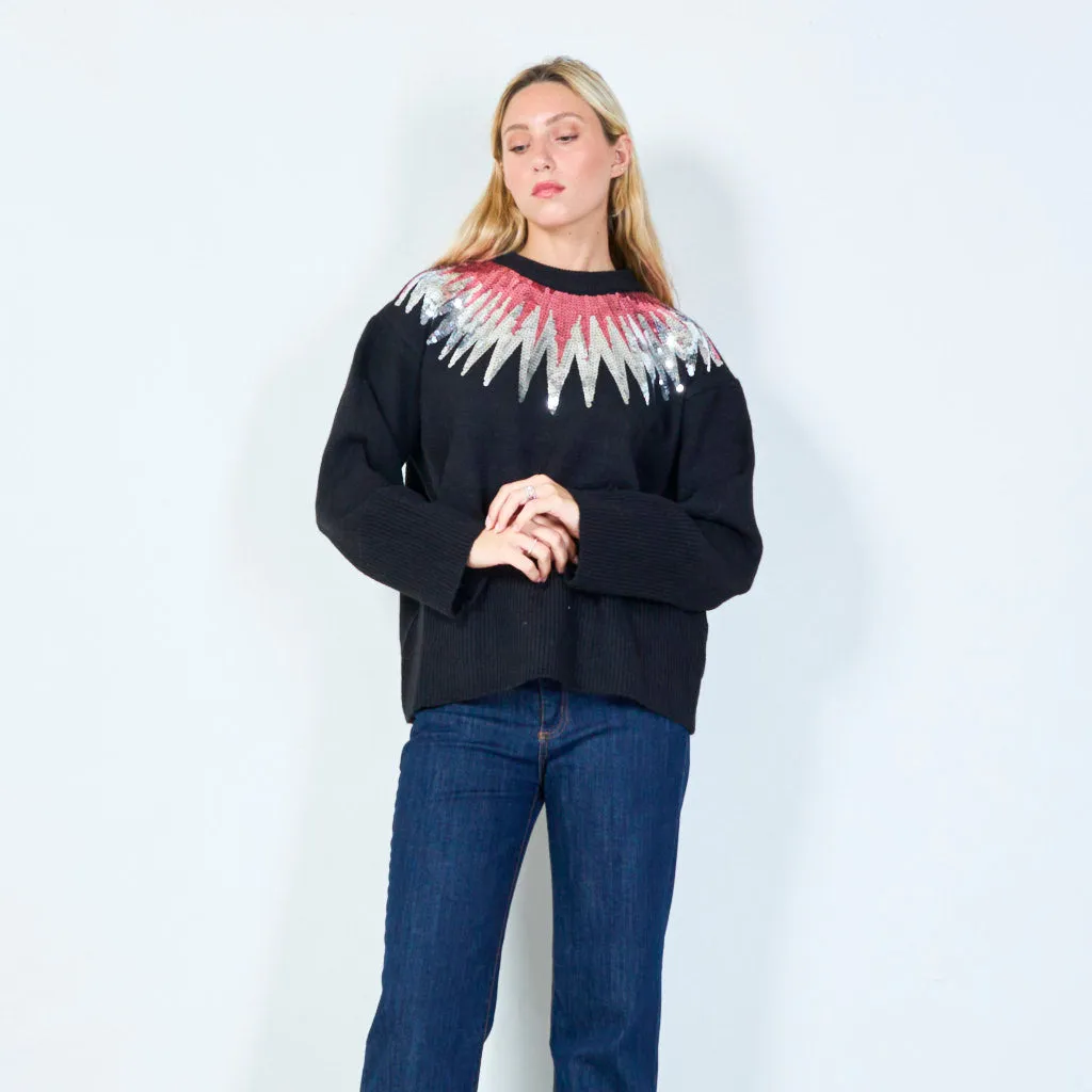 Bold sequin-embellished knit sweater wholesale