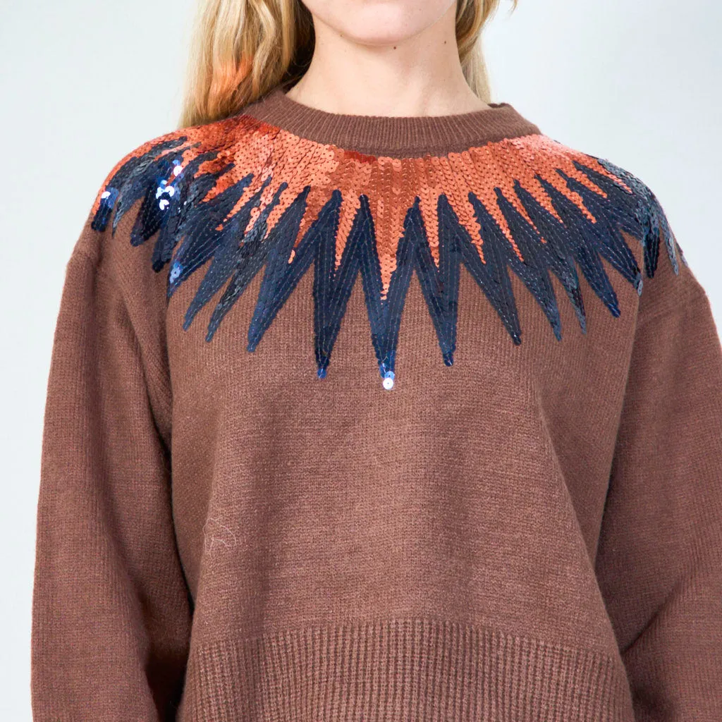 Bold sequin-embellished knit sweater wholesale