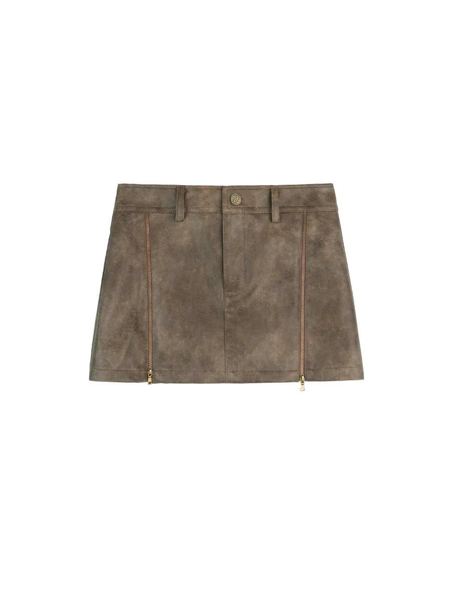 Brown Leather Tight Short Leather