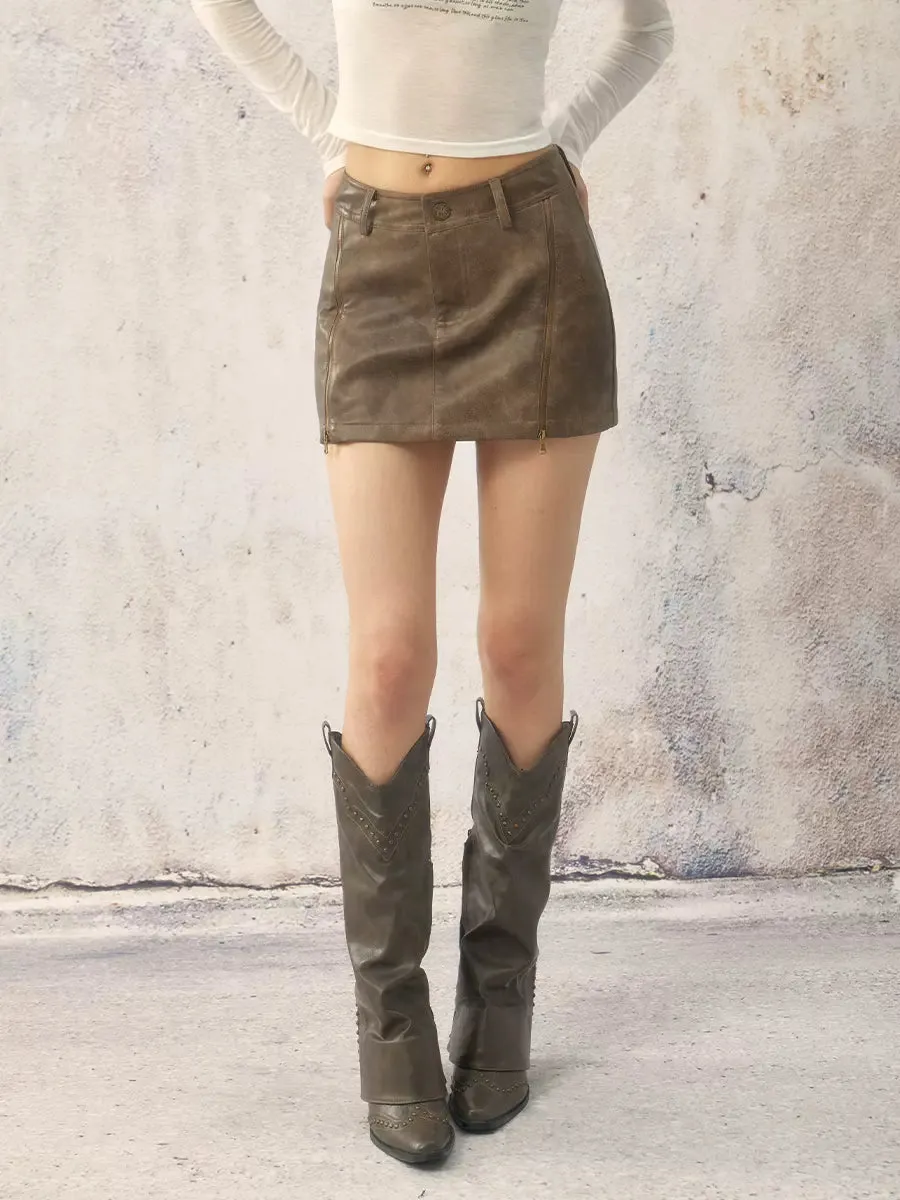 Brown Leather Tight Short Leather