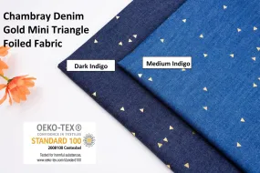 Chambray Denim Gold Mini Triangle Foiled Fabric TM5016