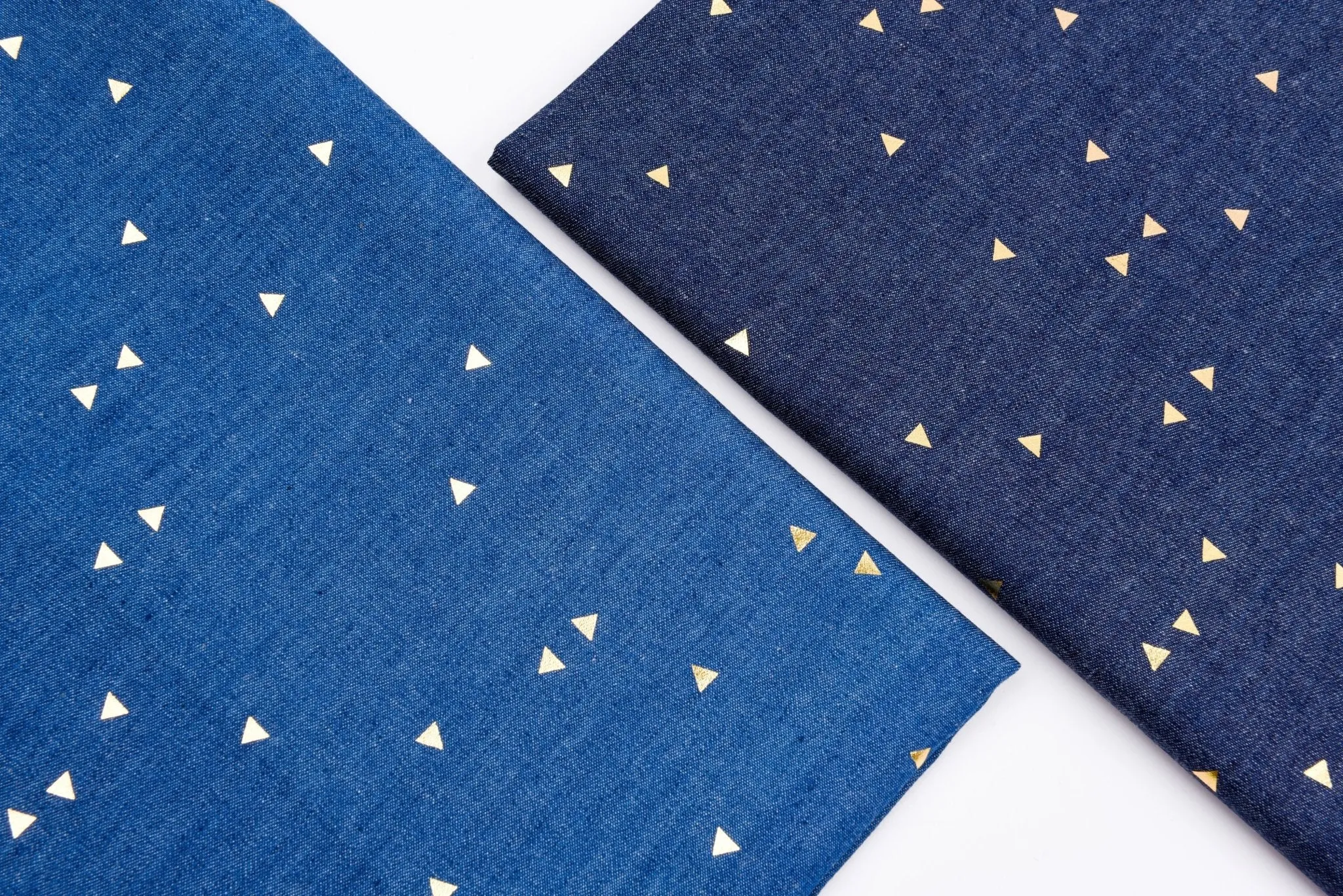 Chambray Denim Gold Mini Triangle Foiled Fabric TM5016