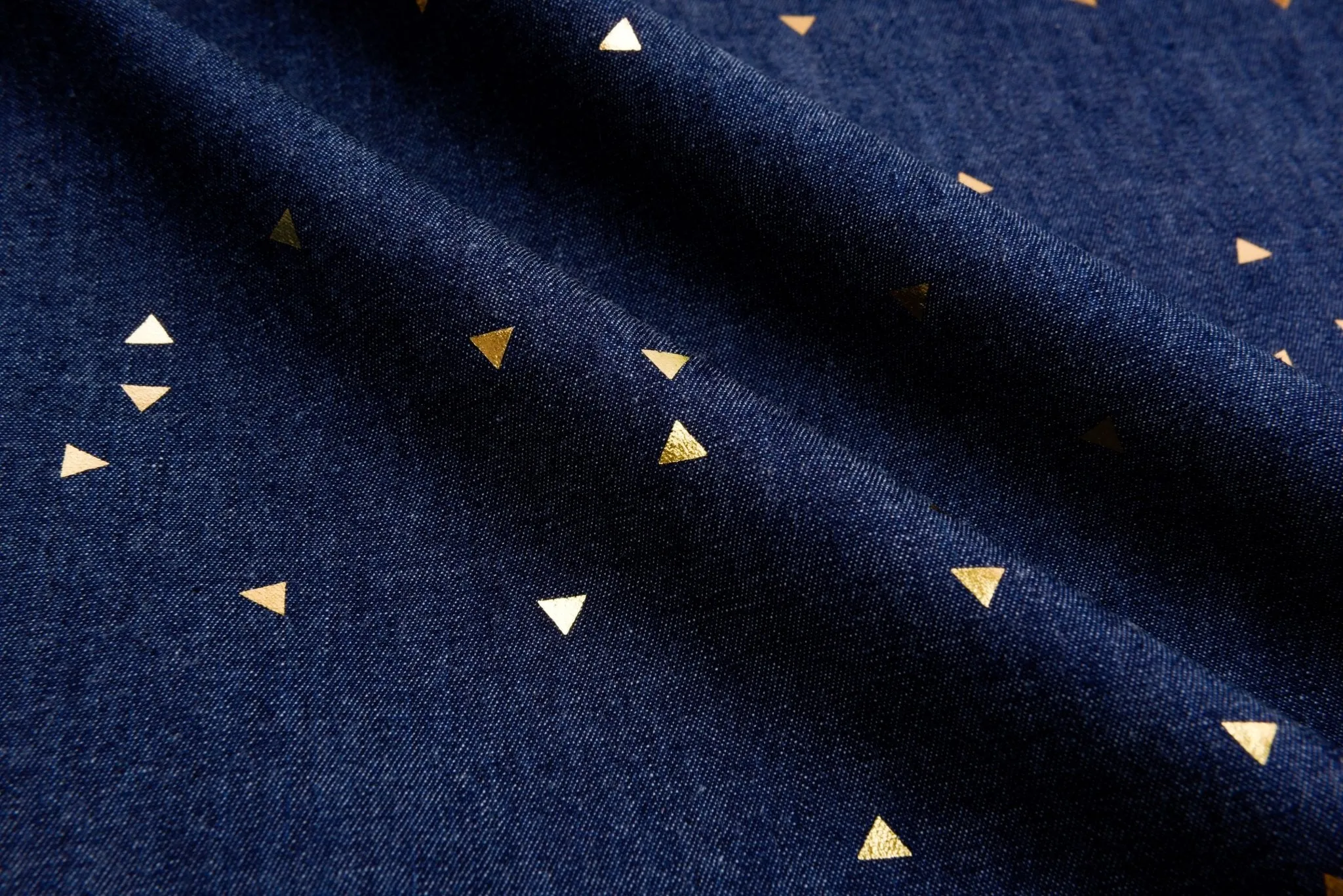 Chambray Denim Gold Mini Triangle Foiled Fabric TM5016