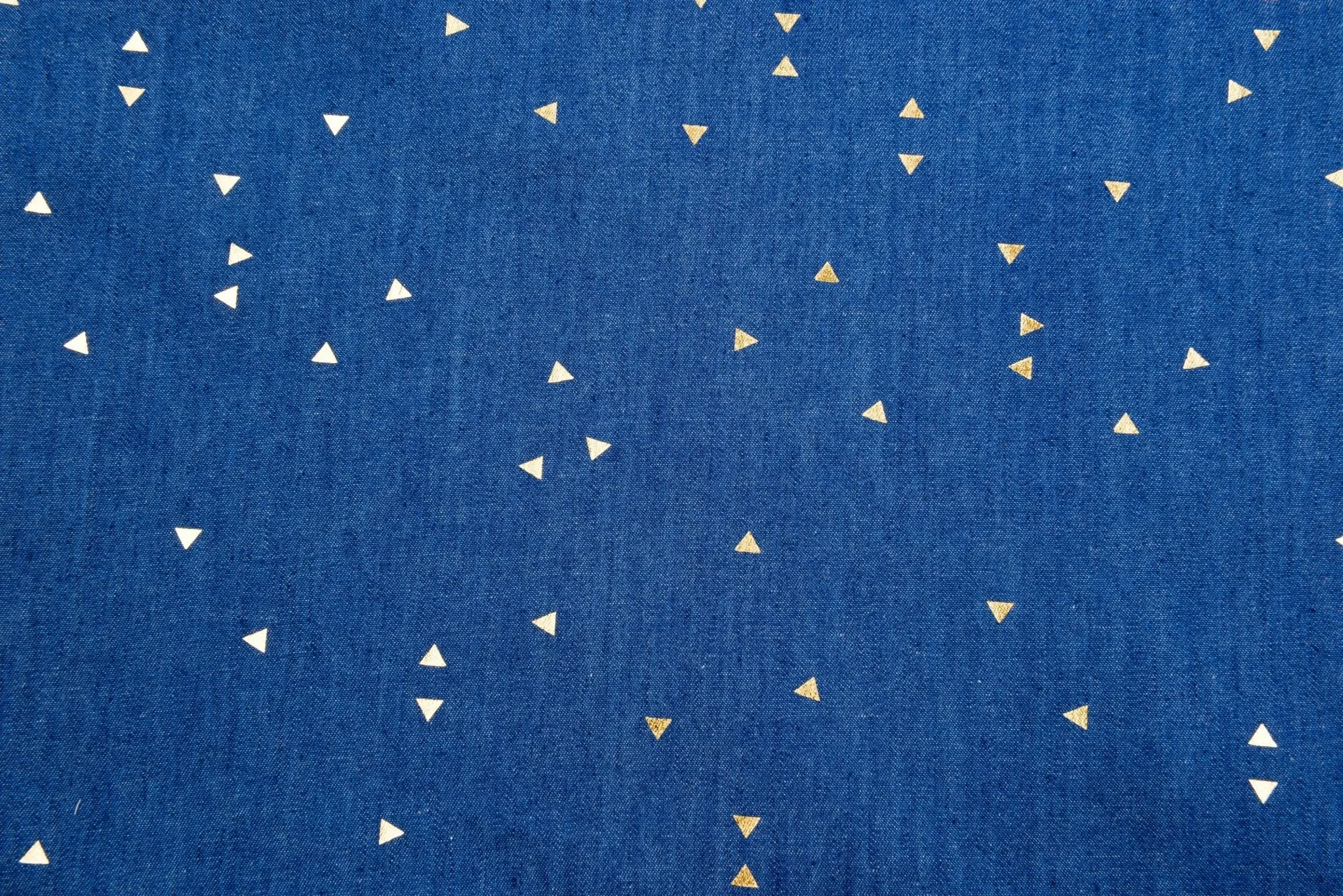Chambray Denim Gold Mini Triangle Foiled Fabric TM5016
