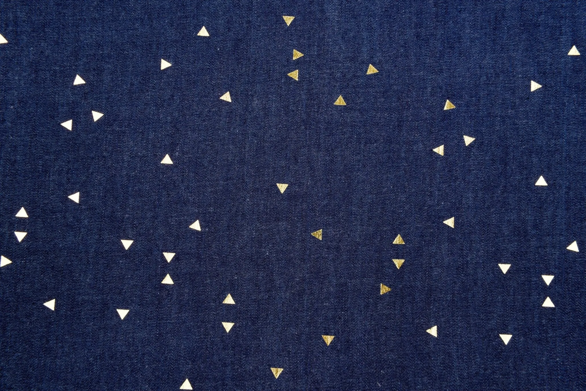 Chambray Denim Gold Mini Triangle Foiled Fabric TM5016