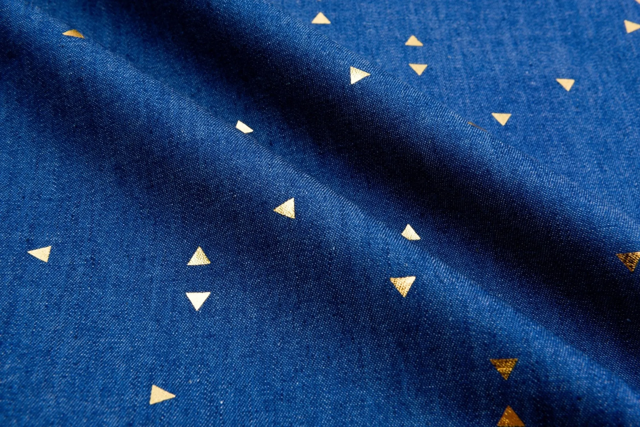 Chambray Denim Gold Mini Triangle Foiled Fabric TM5016