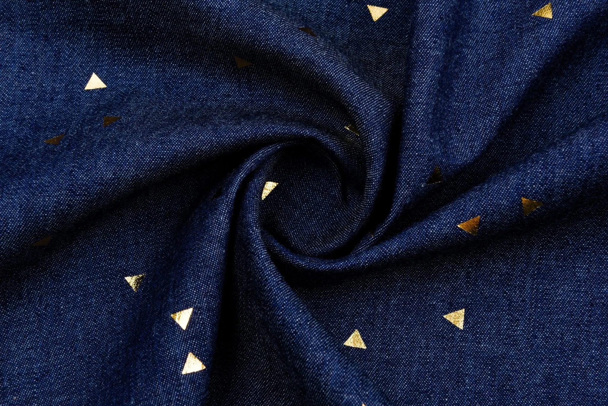 Chambray Denim Gold Mini Triangle Foiled Fabric TM5016
