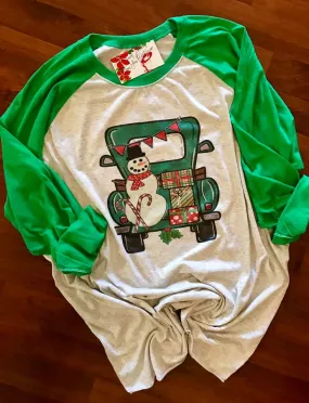 Christmas Truck With Snowman Raglan