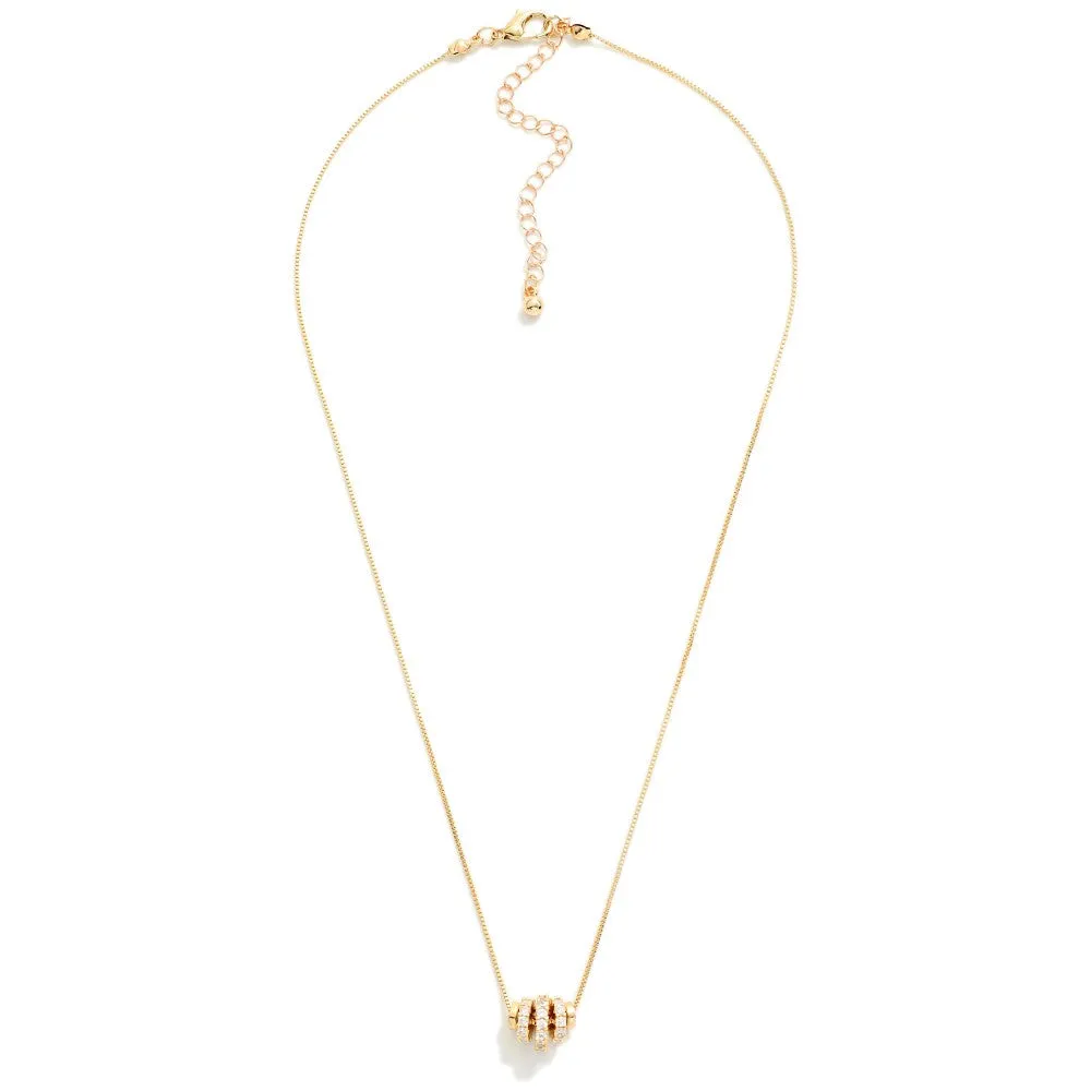 Cog Bead Pendant Necklace (Silver or Gold)