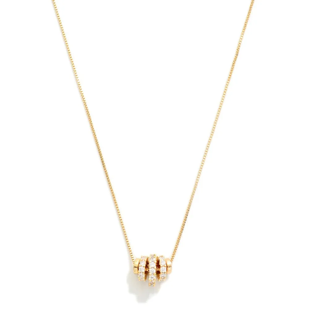 Cog Bead Pendant Necklace (Silver or Gold)