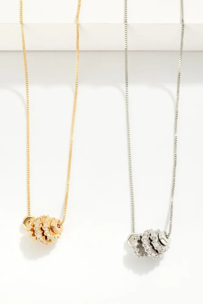 Cog Bead Pendant Necklace (Silver or Gold)