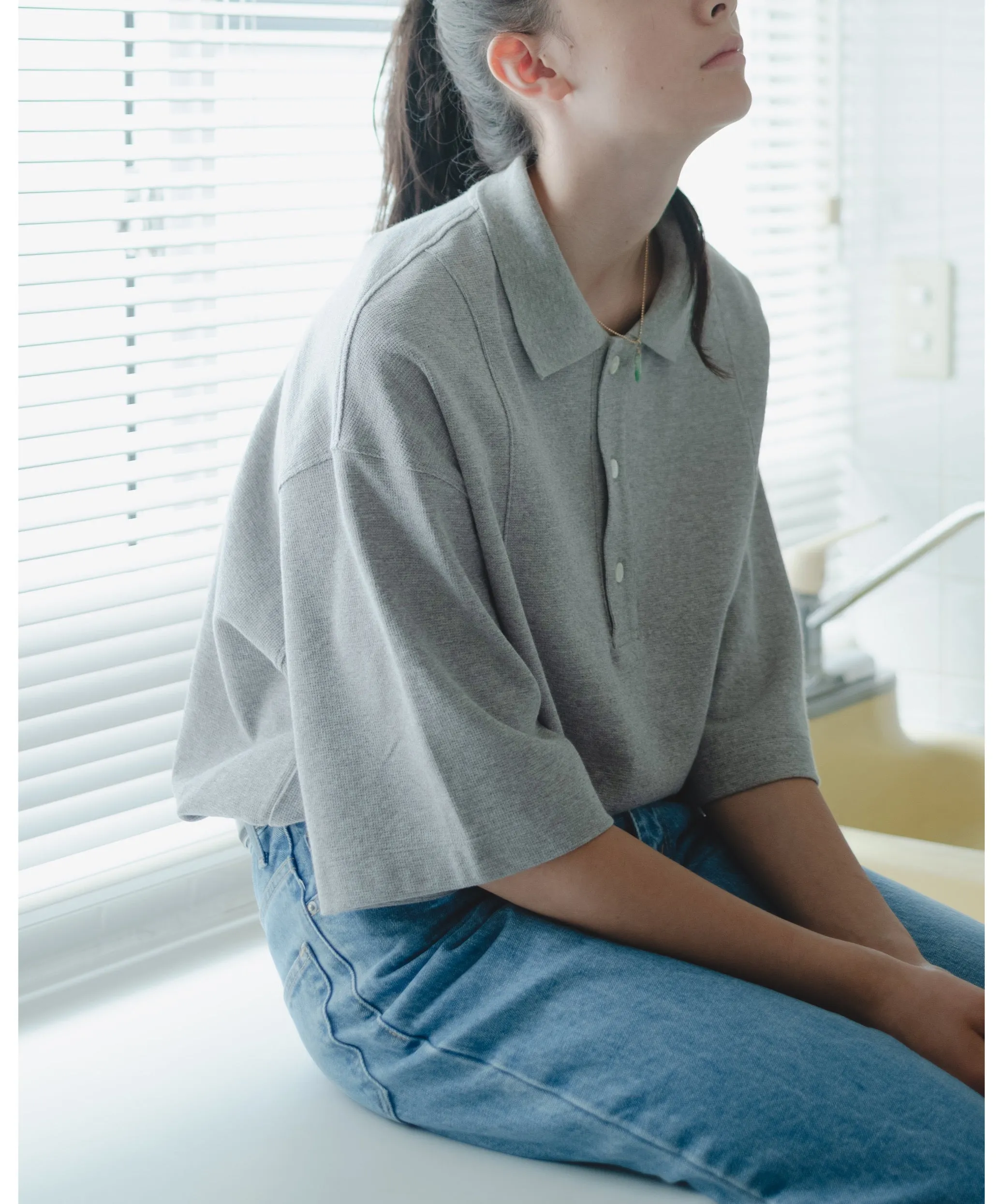 COTTON KNIT S/S POLO "GRAY"