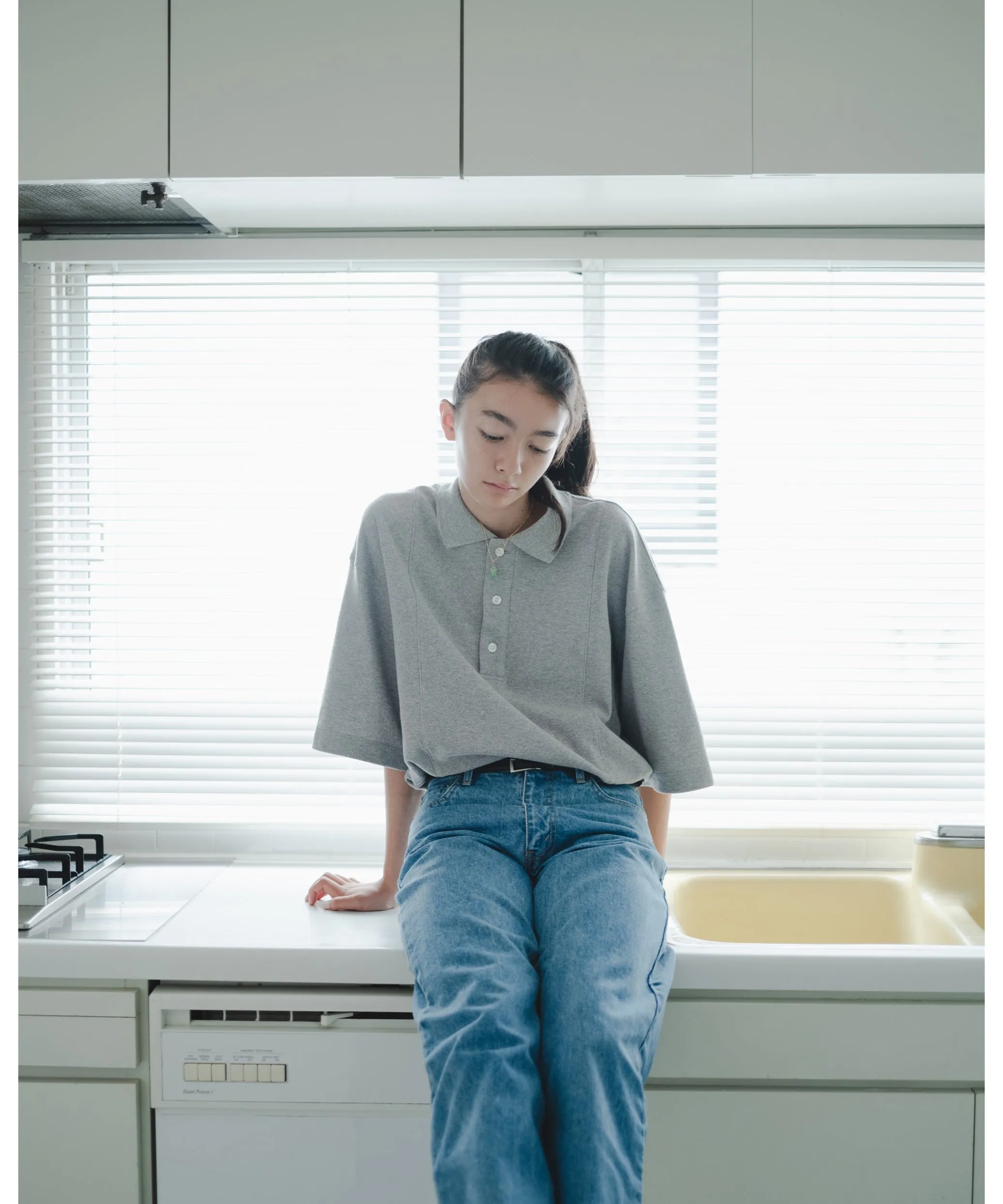 COTTON KNIT S/S POLO "GRAY"
