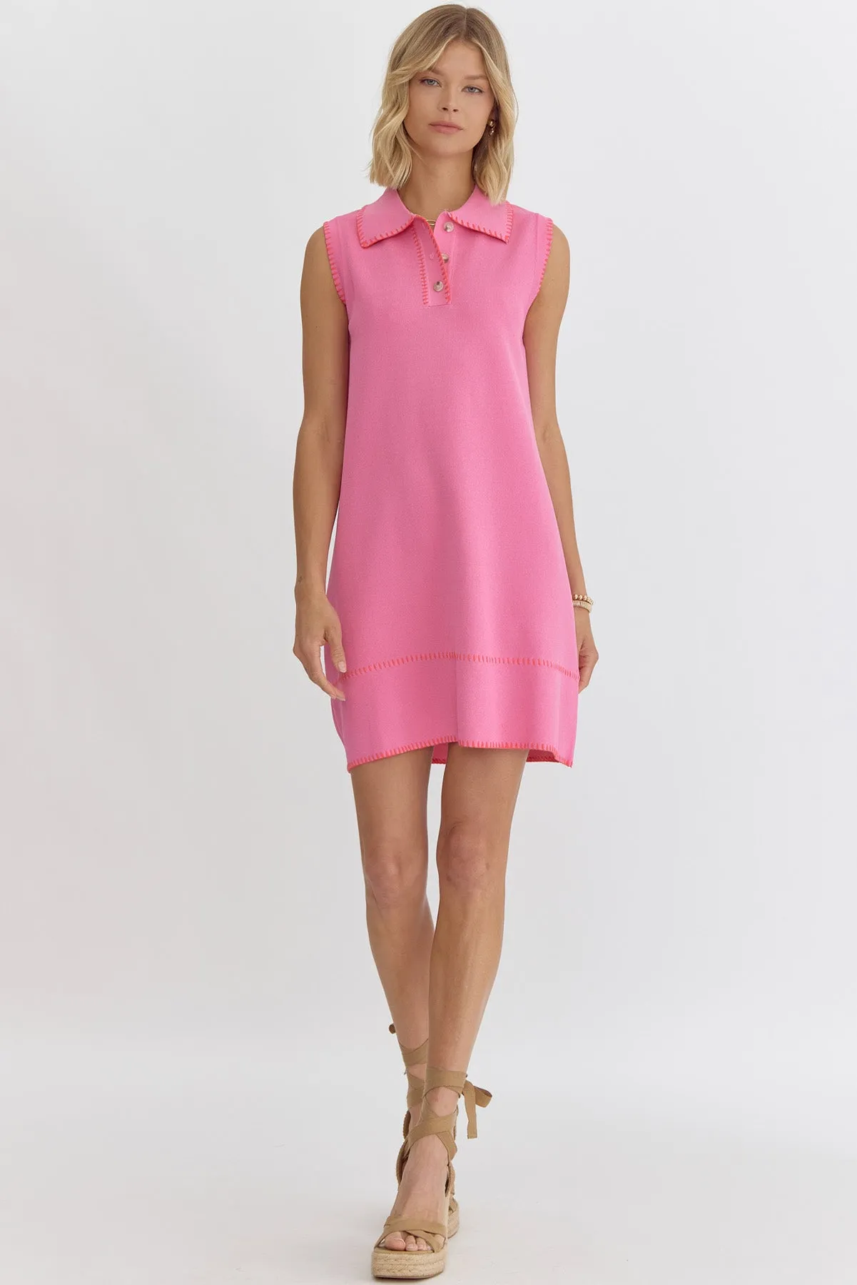 Crochet Trim Dress - Pink