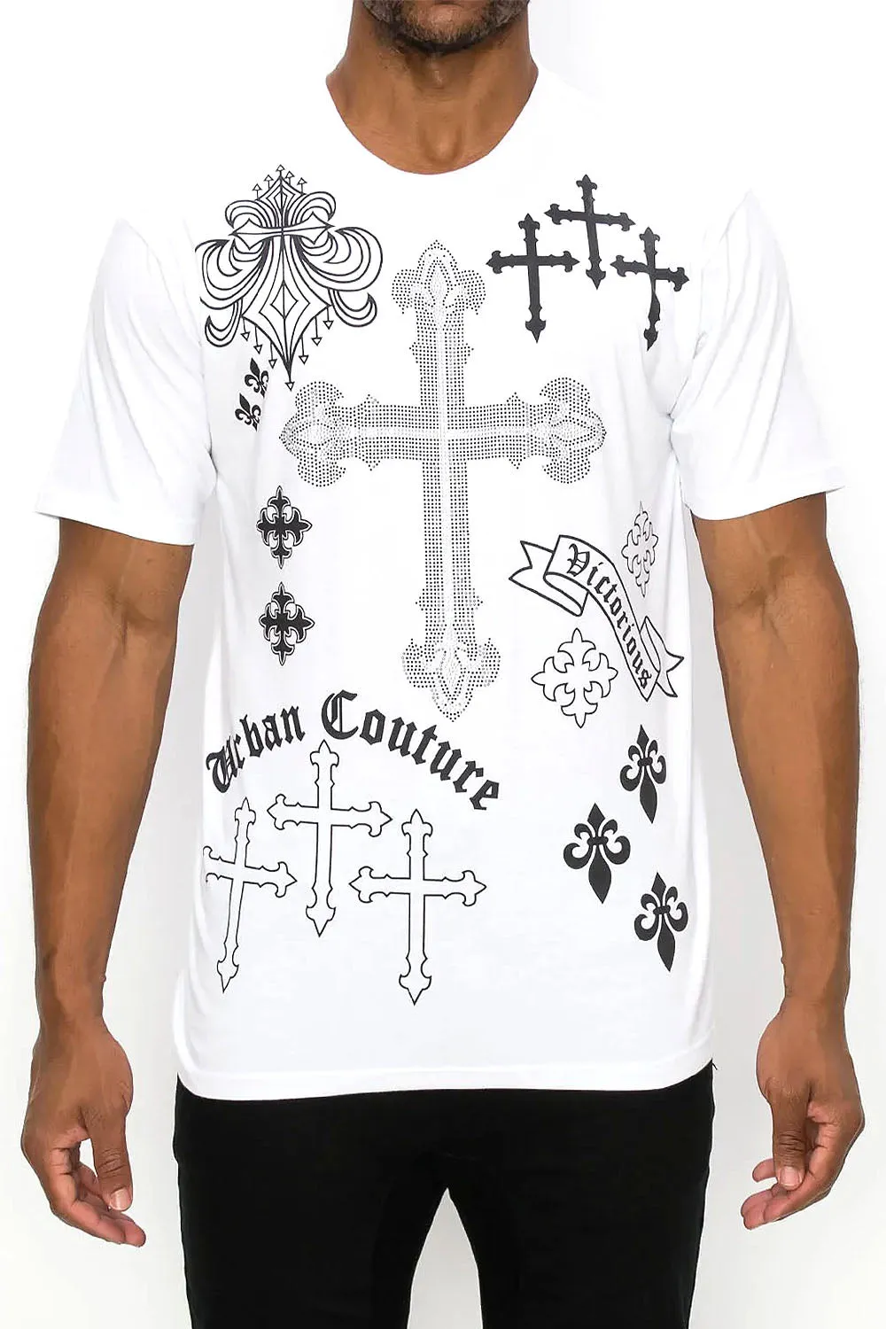 Crystal Embellished Cross Urban Couture T-Shirts