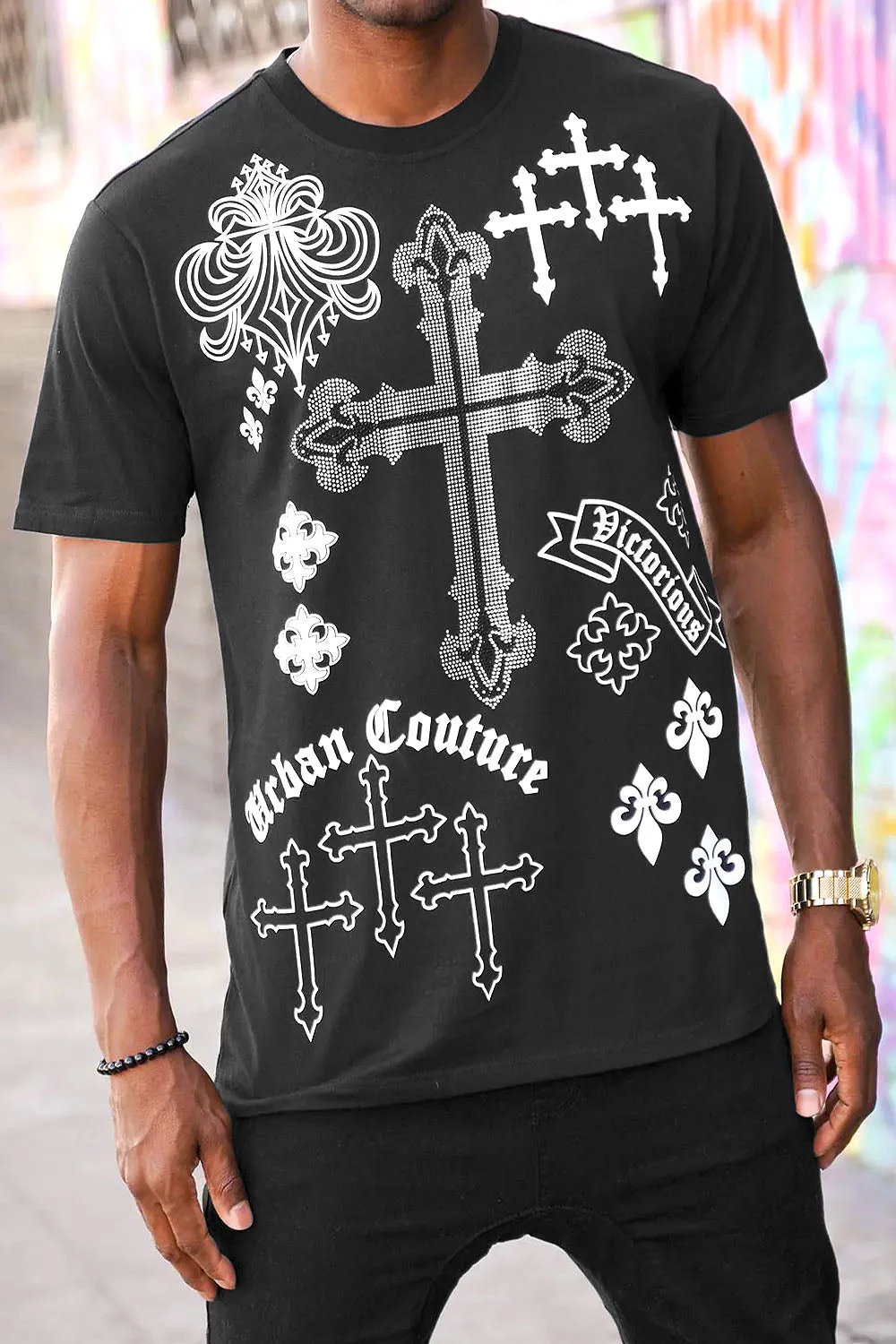 Crystal Embellished Cross Urban Couture T-Shirts