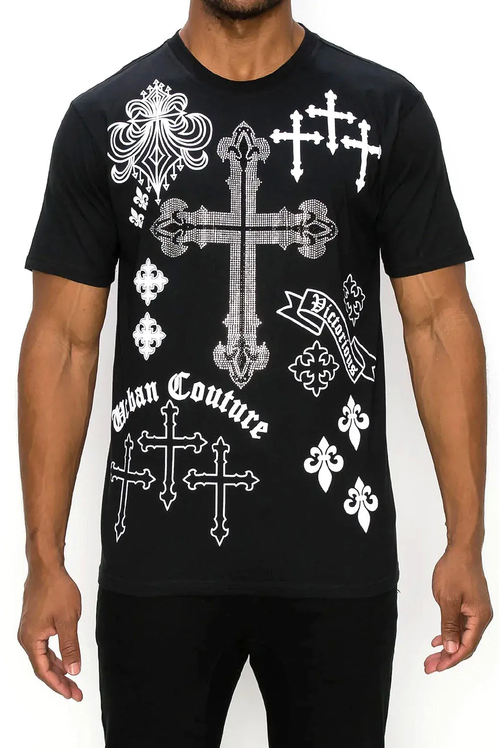 Crystal Embellished Cross Urban Couture T-Shirts