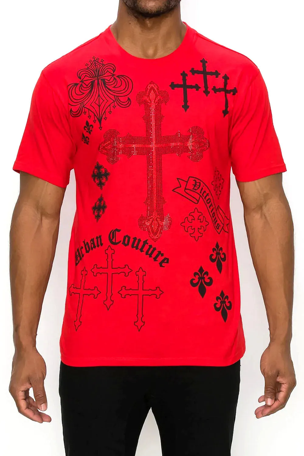 Crystal Embellished Cross Urban Couture T-Shirts