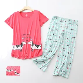 Cute Dachshund Printed Summer Pajama Set for Women