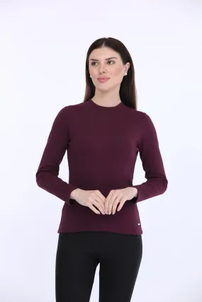 Dark Cherry Ribbed High Neck T-Shirt