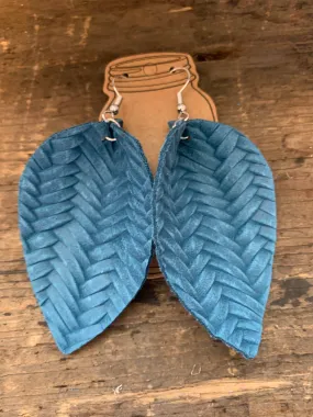 Dark Teal Braided Textured Leather Earring (SMALL)