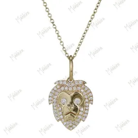 Diamond Lion Face Pendant Necklace 13.50x12.00