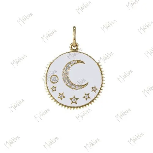 Diamond Moon White Enamel Pendant