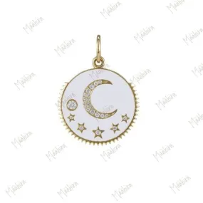 Diamond Moon White Enamel Pendant
