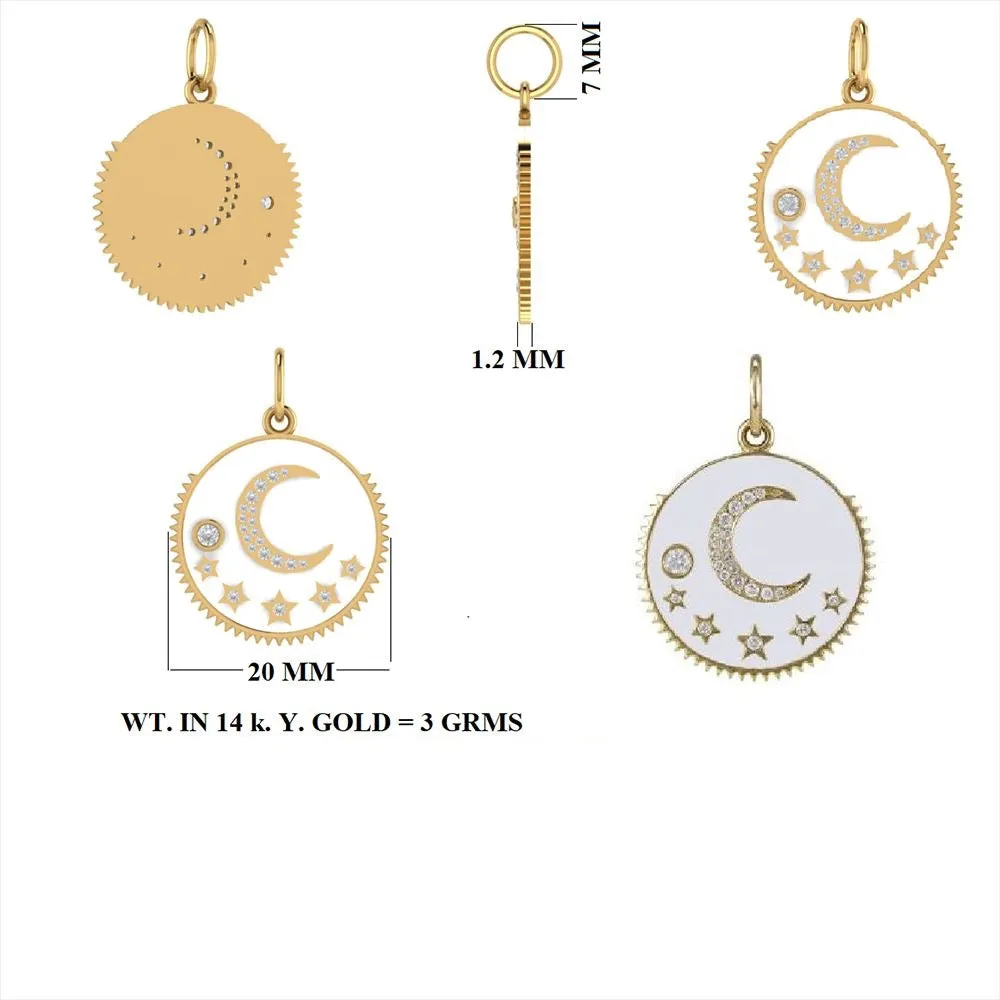 Diamond Moon White Enamel Pendant