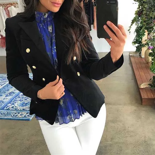 Double Breasted Women's Casual Black Blazer Jacket