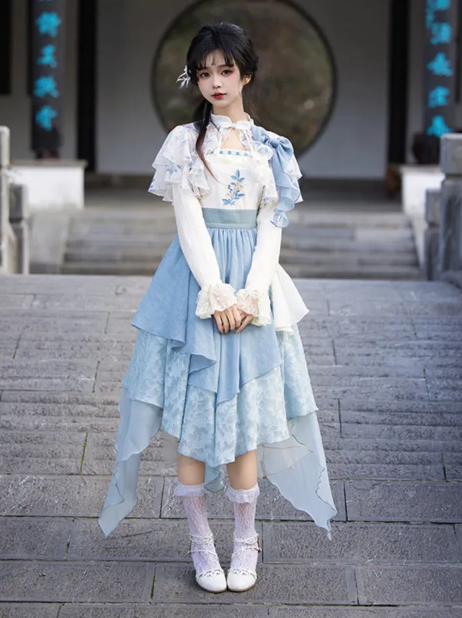 Dress Chinese Faux Irregular Embroidery Two-Piece
