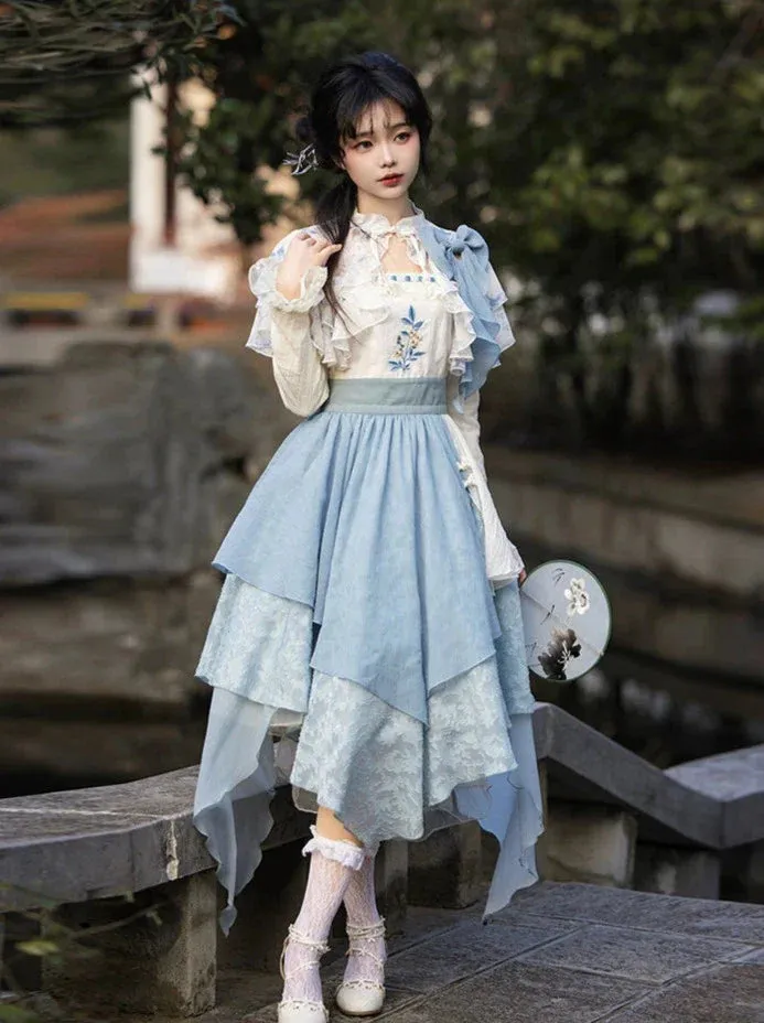 Dress Chinese Faux Irregular Embroidery Two-Piece
