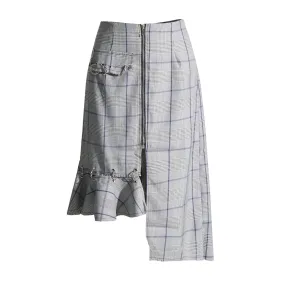 Elegant A Line Hit Color Skirts For Women High Waist Irregular Hem Patchwork Zipper Loose Skirt Female Fashion