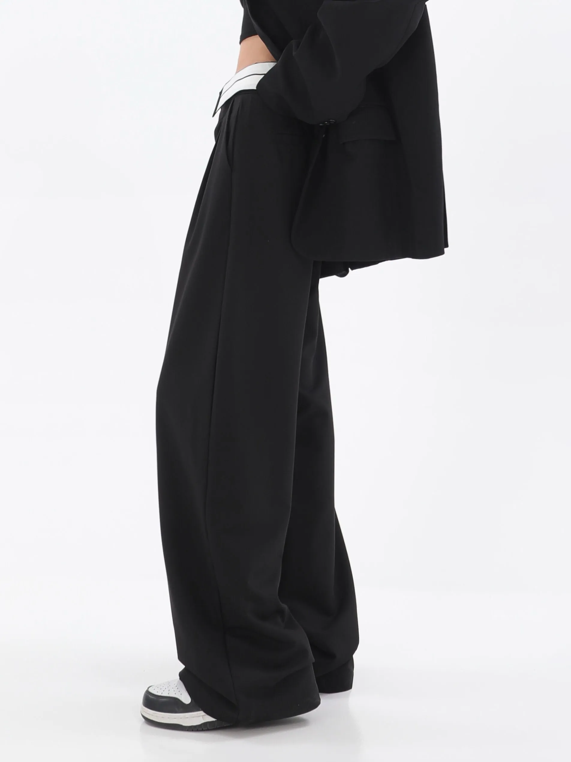Fold-Over Waist Straight Pants
