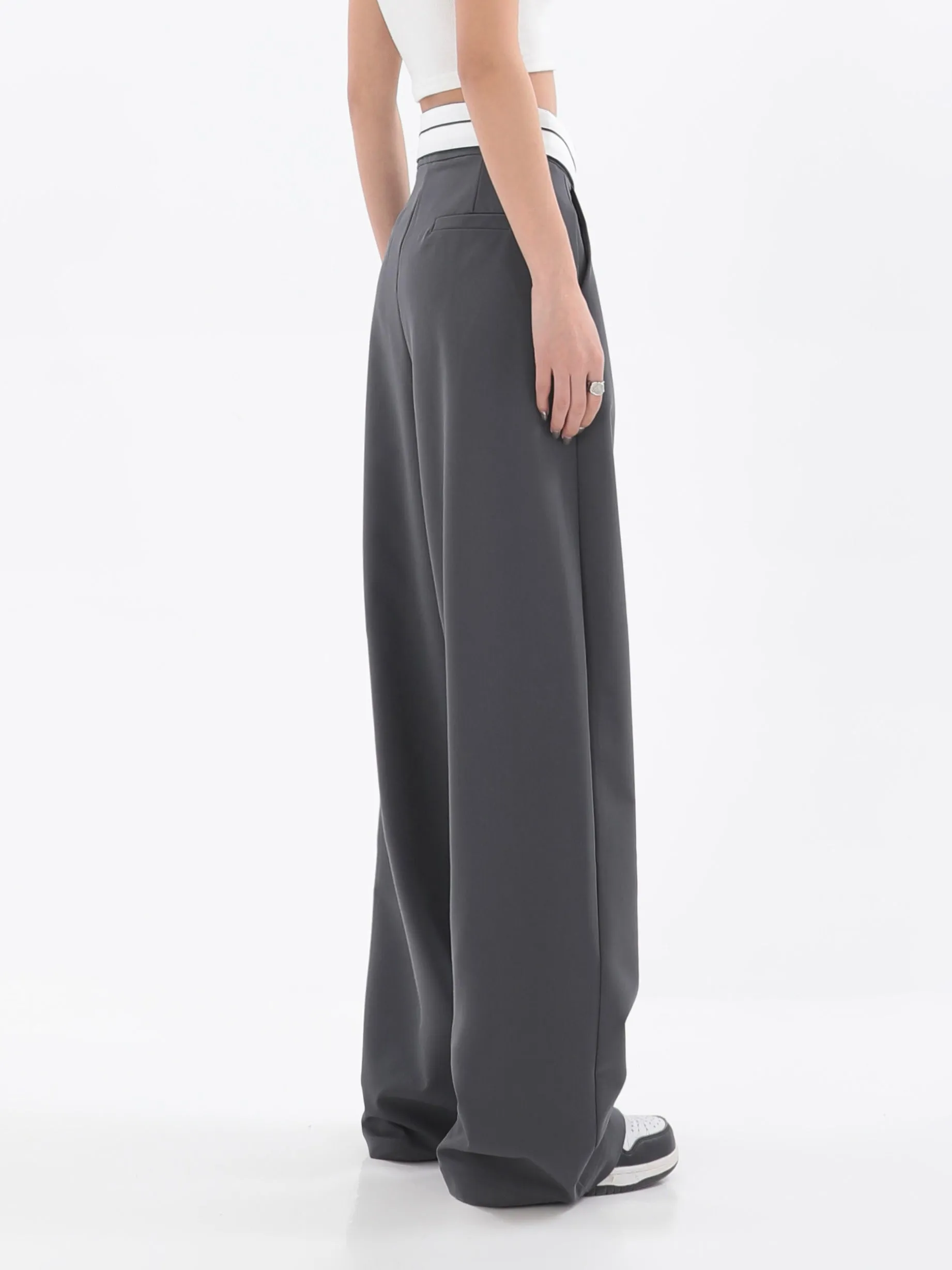 Fold-Over Waist Straight Pants