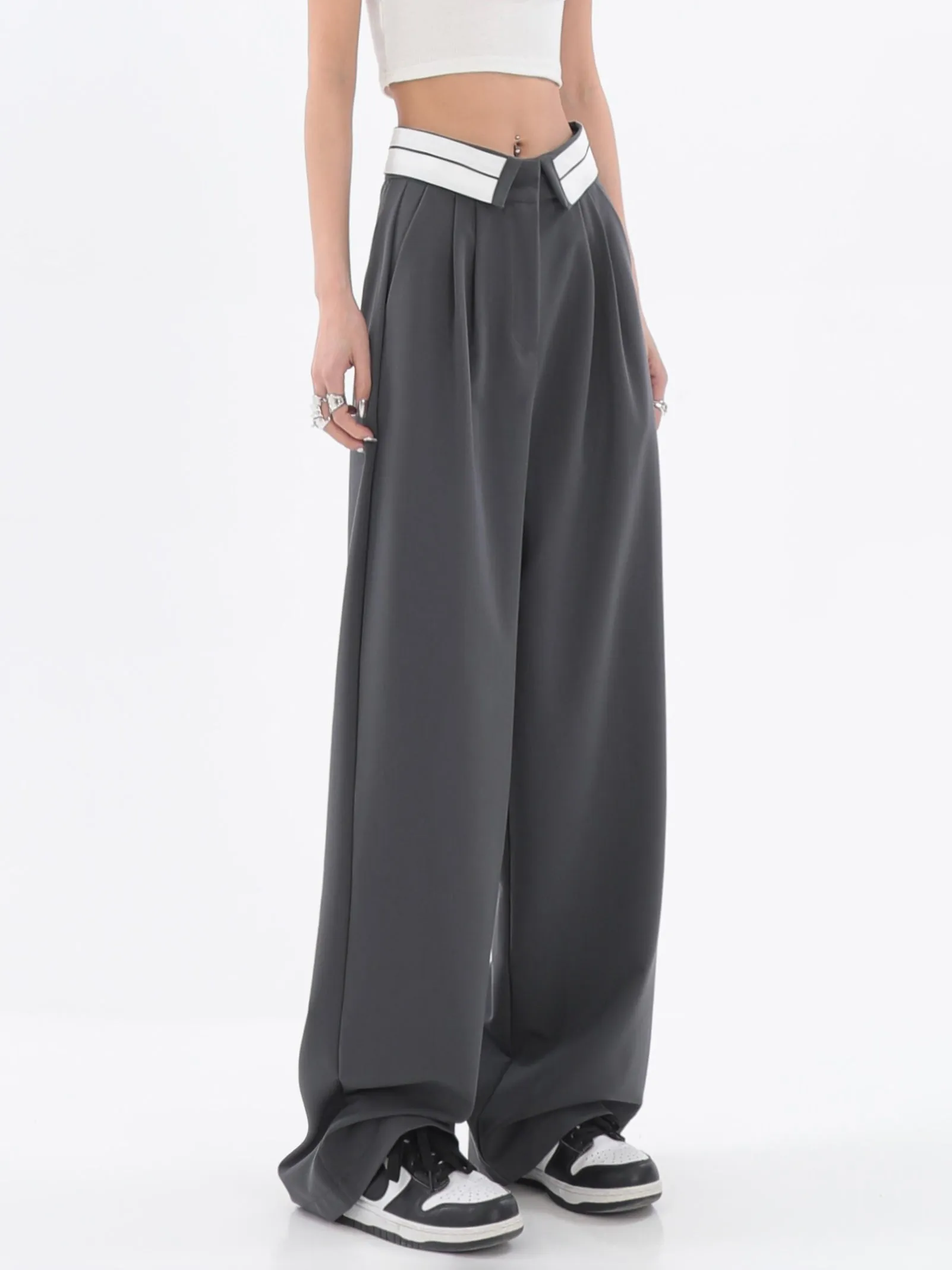 Fold-Over Waist Straight Pants