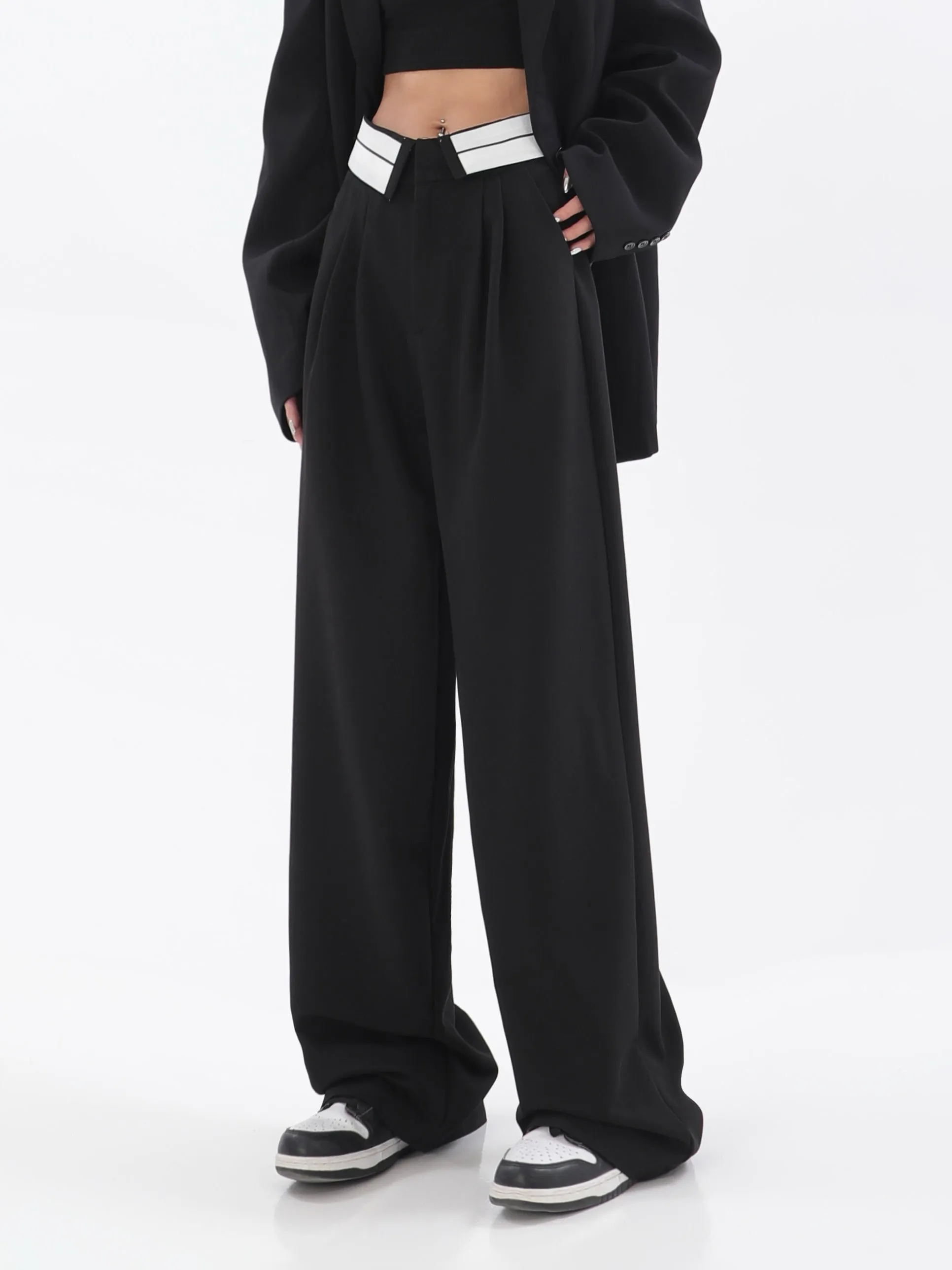 Fold-Over Waist Straight Pants
